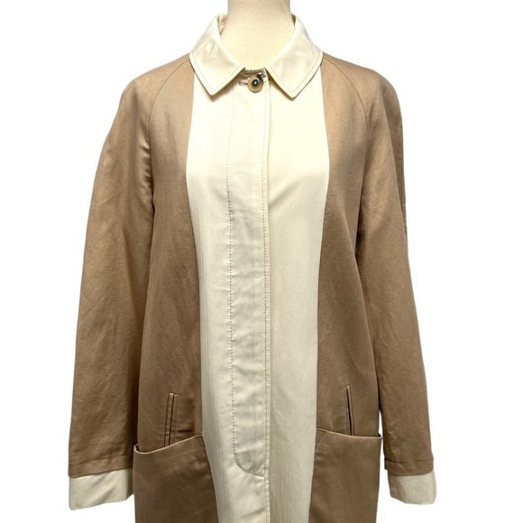 See By Chloe Tan & Cream Natural Flax Cotton Button Front Casual Jacket Coat 12 - Picture 3 of 13